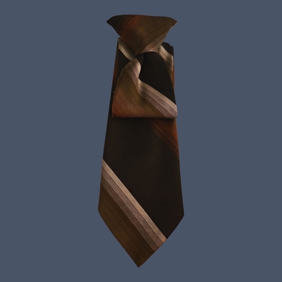3/$30 DON LOPER 1980s Brown and Orange Striped Ombre Skinny Clip-on Tie - Picture 1 of 7